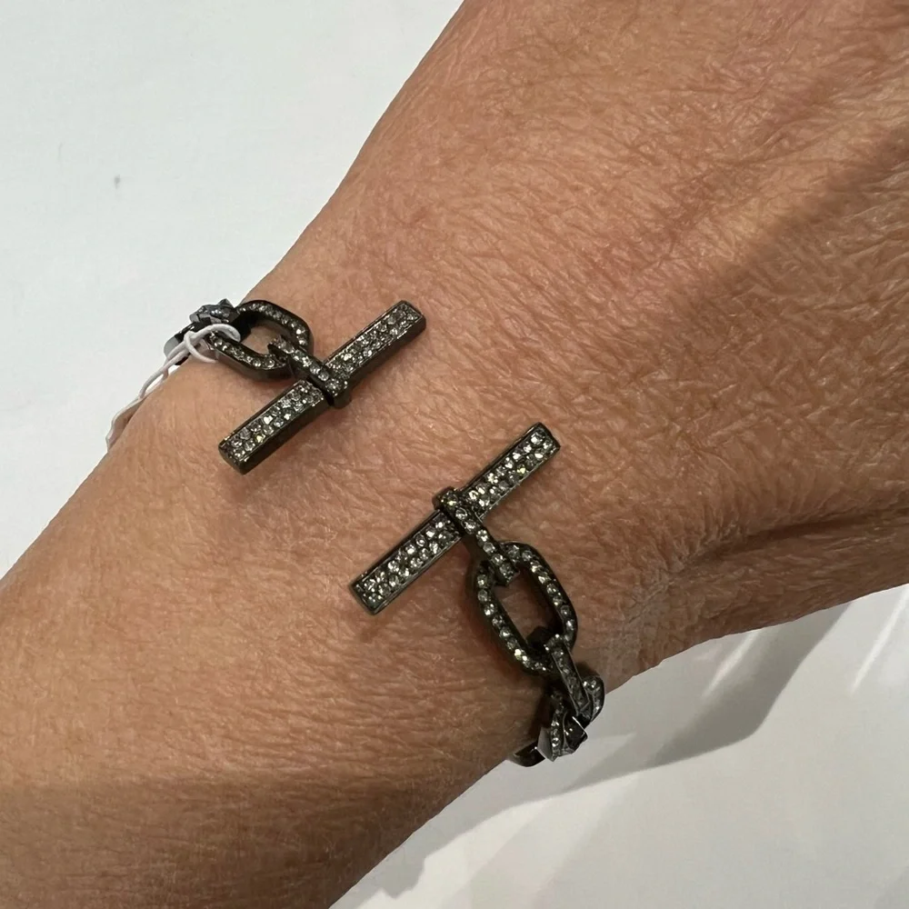 NWT Michael Kors “Cityscape Chains” Clear Pave Encrusted Hinged Bangle